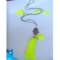 Hand Knotted Long Cristal Tassel Necklaces With Hamsa