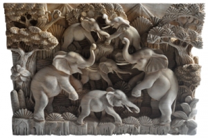 Wood Carving Elephant Relief