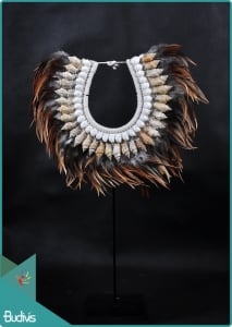Indonesia Tribal Necklace Feather Shell Decorative On Stand Home Decor Interior