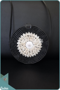 Black Plain Rattan Bag With Sea Shell Decoration