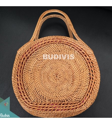 Rounded  Handbag 100% Handmade Classic Natural Rattan Round Hand Bag