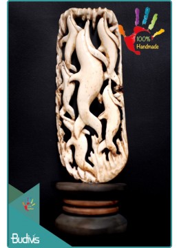 wholesale 100 % In Handmade Hand Carved Bone Dolpin Scenery Ornament Best Seller, Home Decoration