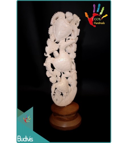 100 % In Handmade Hand Carved Bone Turtle Scenery Ornament Best Seller