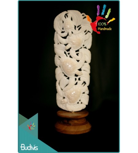 100 % In Handmade Turtle Hand Carved Bone Scenery Ornament Best Seller