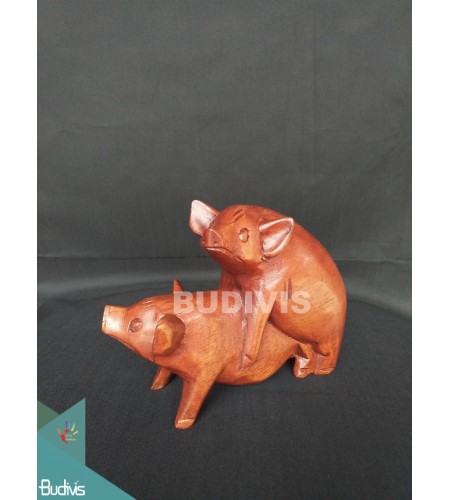 Animal Wood Carved Pig Making Love Manufacture