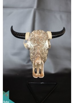 wholesale Artificial Resin Buffalo Skull Head Wall Decoration Silver, Resin Figurine Custom Handhande, Statue Collectible Figurines Resin, Home Decoration