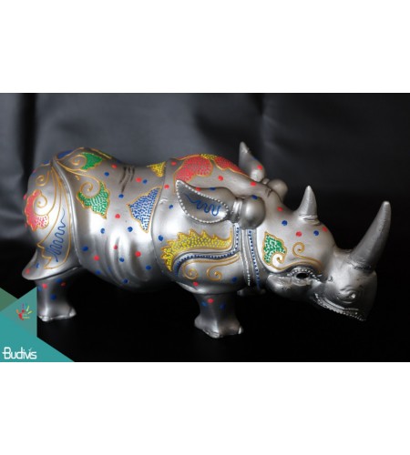 Artificial Resin Rhino Hand Painted Home DÃ©cor Silver, Resin Figurine Custom Handhande, Statue Collectible Figurines Resin