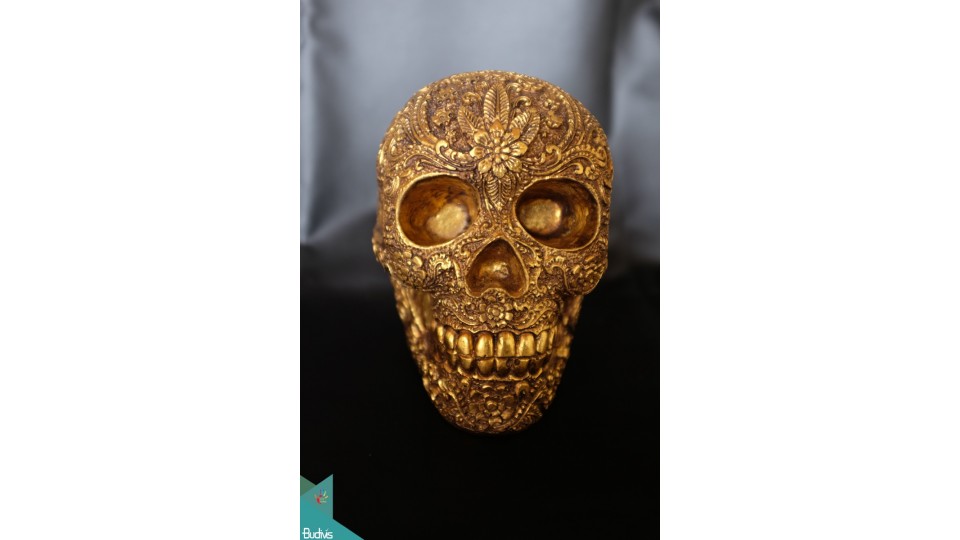 Artificial Resin Skull Head Hand Painted Wall Decoration Gold, Resin Figurine Custom Handhande, Statue Collectible Figurines Resin