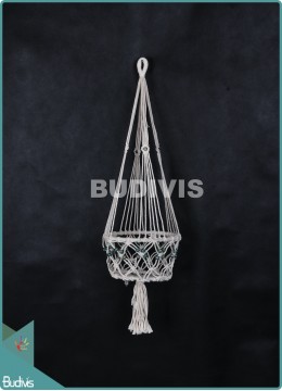 wholesale Bali Basket Planter Shorter Hippie Rope With Wooden Bead Hanging Macrame, Home Decoration