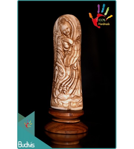 Bali Hand Carved Bone Goddess Scenery Ornament Top