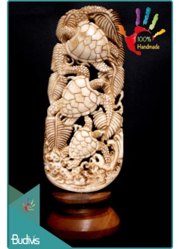 wholesale Bali Hand Carved Bone Turtle Scenery Ornament Top Model, Home Decoration