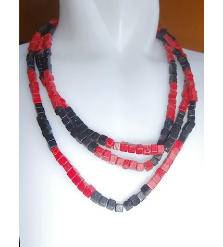 Beaded Wood Square Necklace