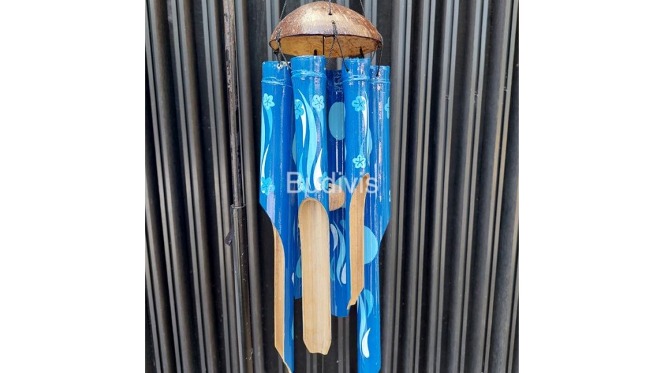 Best Hand Painting Blue Tear Drop Motif Bamboo Wind Chimes
