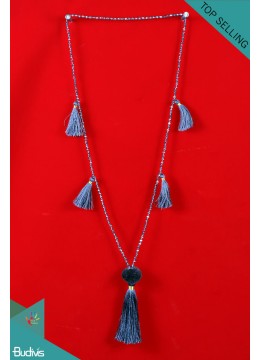 wholesale Best Model Long Crystal With Pom Pom Hand Knotted Necklace, Costume Jewellery