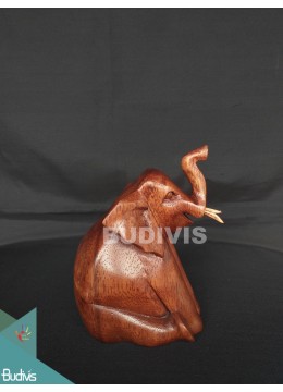 wholesale Best Seller Wood Carved Sitting Elephant From Indonesia, Home Decoration