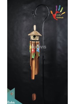 wholesale Bird House Flower Painting Outdoor Hanging Bamboo Windchimes, Bamboo Crafts