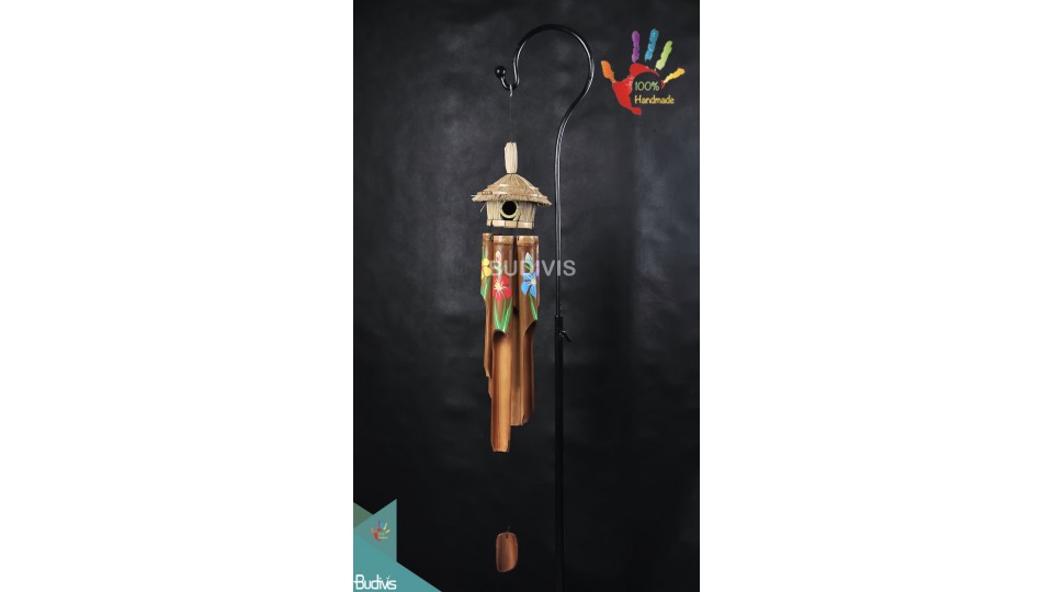 Bird House Flower Painting Outdoor Hanging Bamboo Windchimes