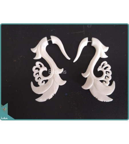 Bone Earrings With Maori Style Sterling Silver Hook 925
