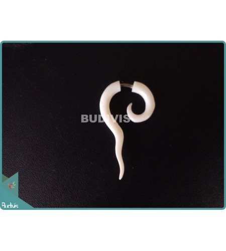Bone White Stretcher Spiral Tribal Earrings Sterling Silver Hook 925