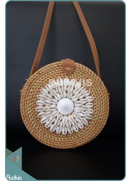 wholesale Brown Natural Rattan Bag With Sea Shell Decoration, Fashion Bags