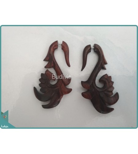 Brown Wood Earrings Sterling Silver Hook 925