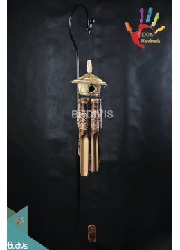 wholesale Burned Flower Fire Painting Outdoor Hanging Bamboo Windchimes, Bamboo Crafts