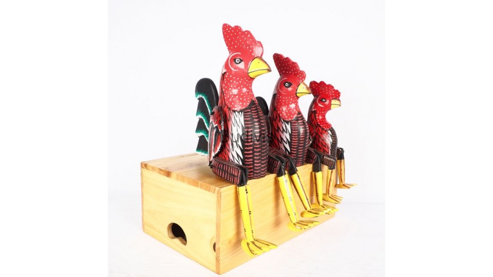 Direct Factory Artisans Set Wooden Statue Animal Model, Rooster