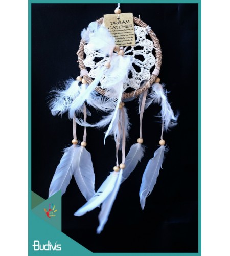 Dream Catcher, Dreamcatcher, Dreamcatchers White With Feather On The Center