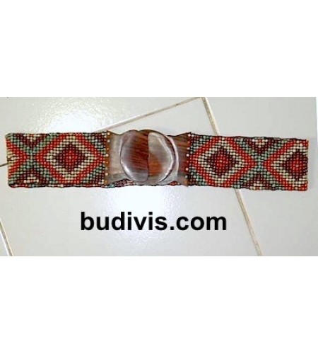 Elastic Beaded Bali Belt For Women With Wooden Clasp Buckle, Beaded Elastic Stretch Belt With Wood Buckle, Colorful, Belt, Handmade, Stretchy Bead Belt
