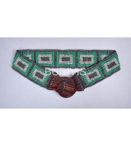 Elastic Beaded Bali Belt For Women With Wooden Clasp Buckle, Beaded Elastic Stretch Belt With Wood Buckle, Colorful, Belt, Handmade, Stretchy Bead Belt