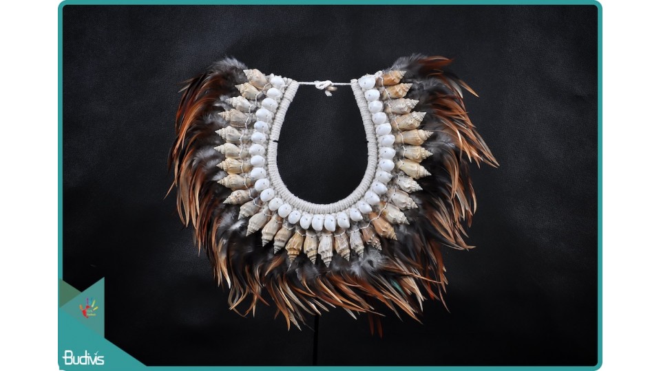Factory Tribal Necklace Feather Shell Decorative On Stand Interior