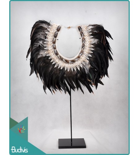 From Bali Tribal Necklace Feather Shell Decorative On Stand Interior