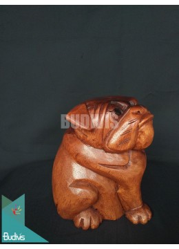 wholesale Indonesia Wood Carved Sitting Bulldog In Handmade, Home Decoration