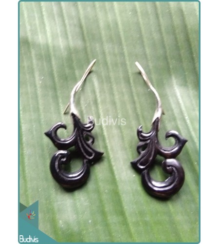 Koru Style Horn Carved Earrings Sterling Silver Hook 925