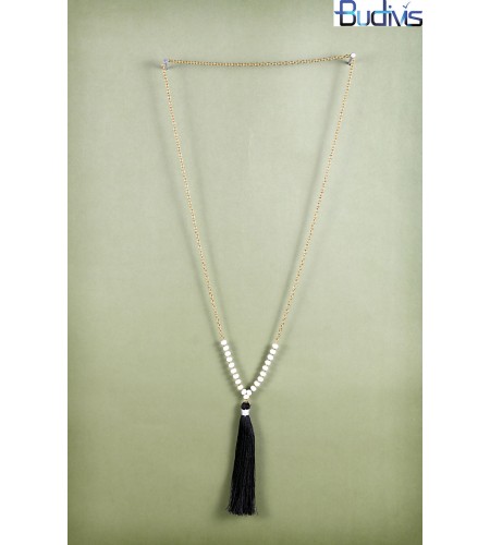 Long Chain Crystal Tassel Necklace
