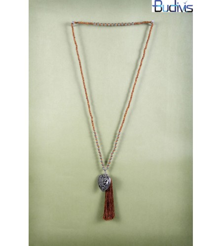 Long Coco Bead Tassel Necklace Heart