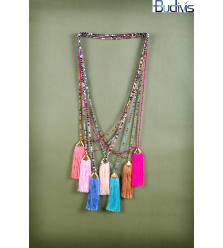 Long Mix Crystal Tassel Necklace