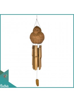 wholesale Manufactured Outdoor Hanging Coco Mongkey Carved Bamboo Wind Chimes, Bamboo Crafts
