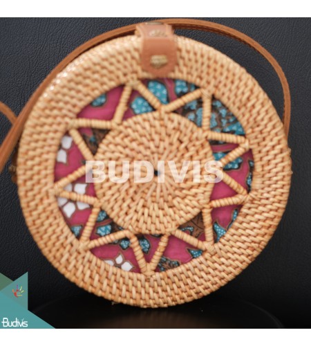 Natural Rattan Bag With Leather Strap