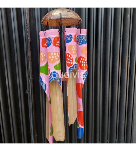 Pink Abstract Hand Painted Bamboo Wind Chimes