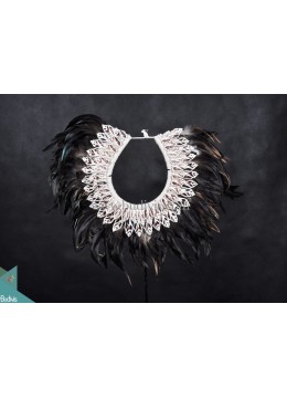 wholesale Primitive Shell Decoration Tribal Necklace Black Feather Shell Decorative Standing Interior, Home Decoration