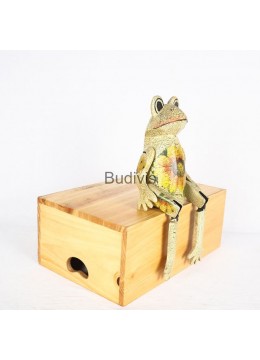 wholesale Production Decoupage Wooden Statue Animal Model, Frog, Home Decoration