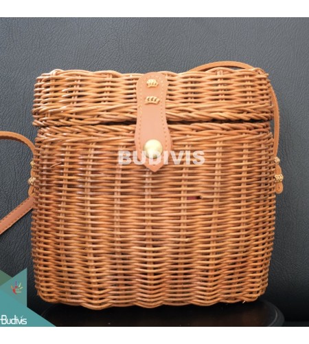 Rattan Bag, Round Straw Bag, Vegan Crossbody Bag, Basket Bag