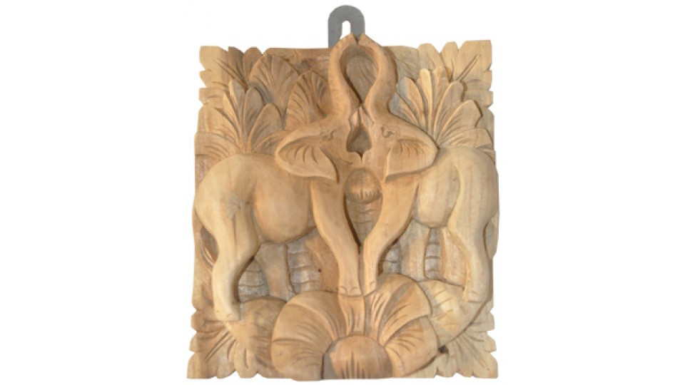 Relief Elephant Wood Carving
