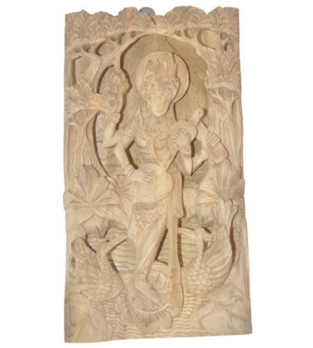Relief Saraswati Wood Carving