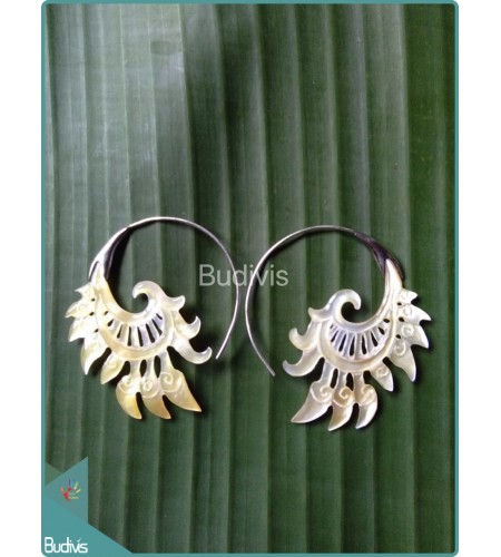 Seashell Earring With Koru Style Sterling Silver Hook 925