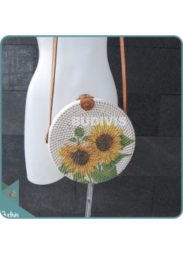 wholesale Sunflower Hand Painted Rattan Round Bag, Fashion Bags