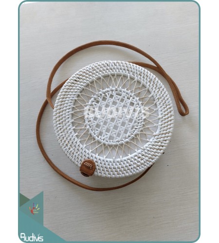Sunflower Hand-Woven Pattern Round Rattan Bag