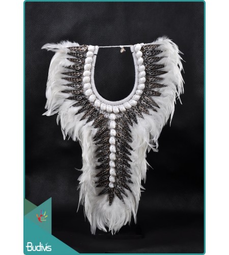 Tribal Necklace Feather Shell Decorative On Stand Home Decor Interior