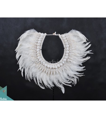 White Feather Primitive Shell Decoration Style Tribal Necklace Standing Home DÃ©cor